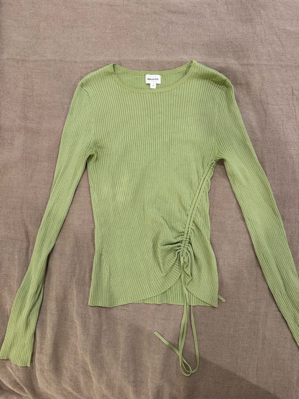 Song of Style Light Green Ribbed Long Sleeve Top with Side Ruching